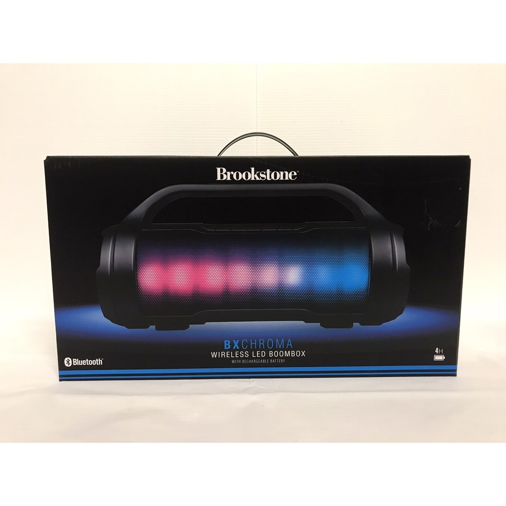 Brookstone BX Chroma Wireless LED Boombox Bluetooth Speaker Black Portable Light